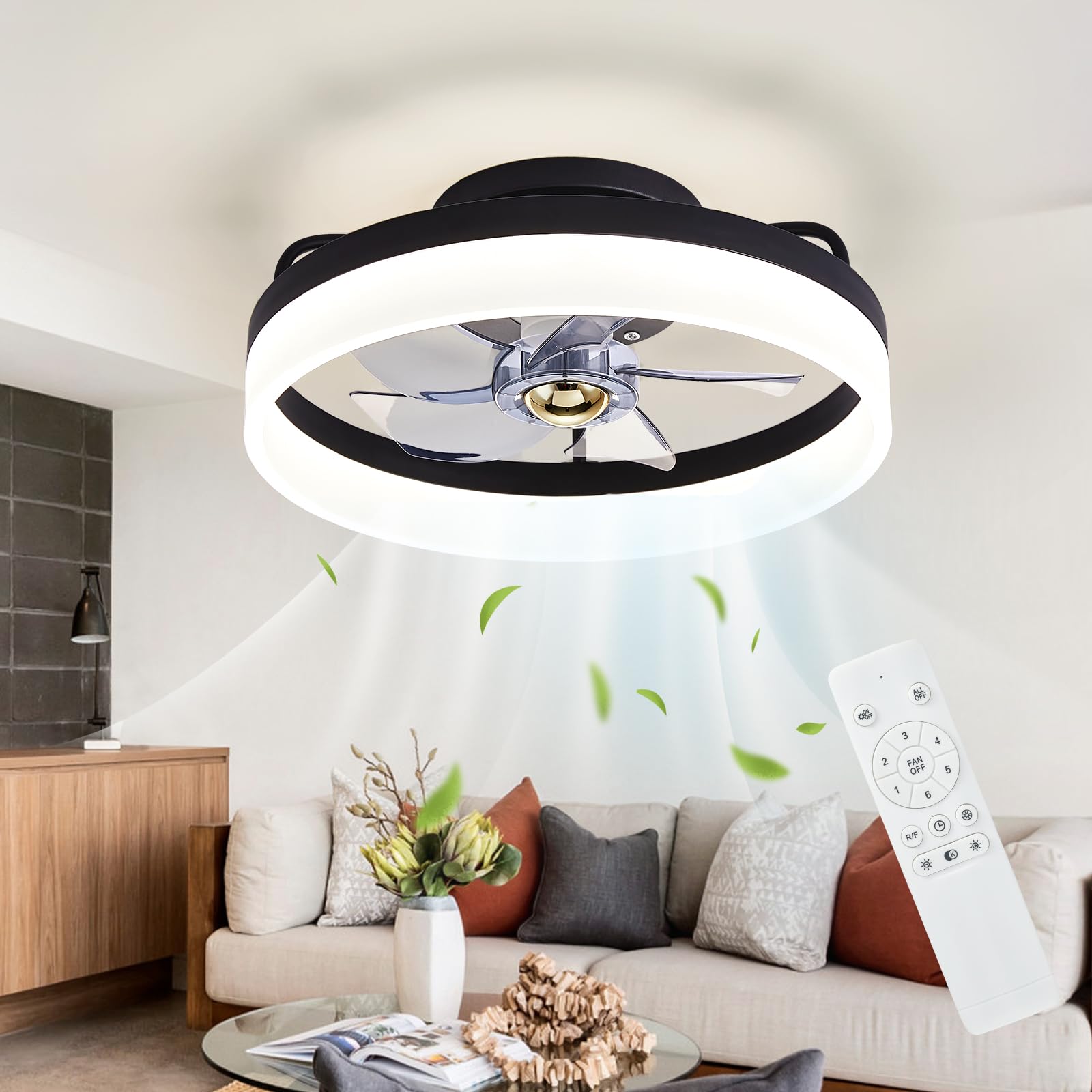 IZOWE Ceiling Fans with Lights Color Changing Modern Bladeless (Not Closed)