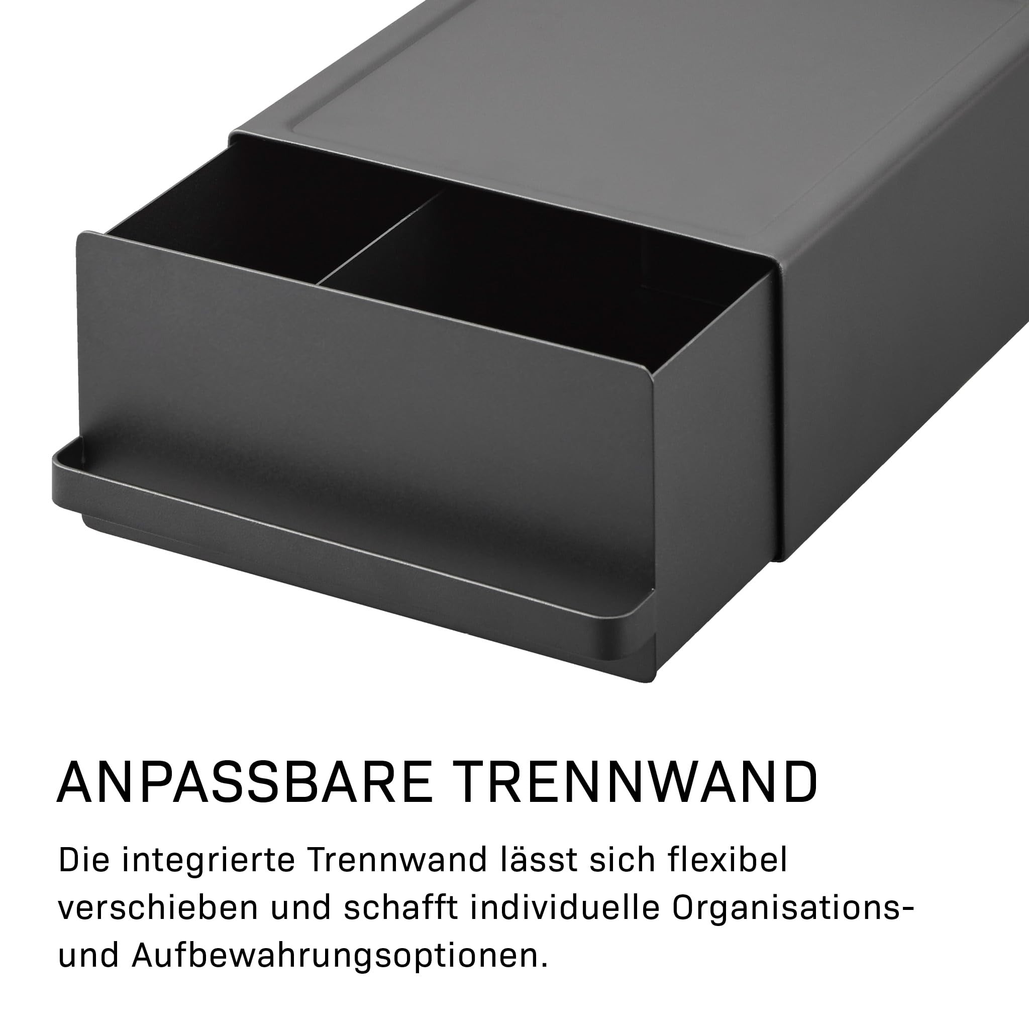 YAMAZAKI Tower Schublade für die Küchenzeile aus Stahl/Polypropylen - mit Trennwand, für Teebeutel/Kaffeekapseln - 27,5 x 22,2 x 11,5 cm, Japanisches Design, schwarz