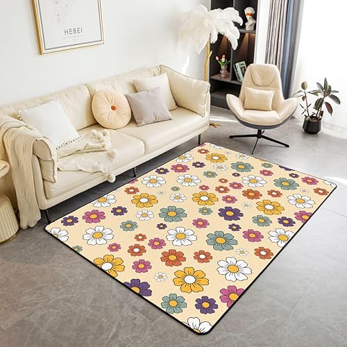 Miniatura 14 de 70S Groovy - Alfombra de área de flores de 3 x 5 pies para sala de estar junto a la cama, alfombra floral de arco iris bohemio para niños, niñas,