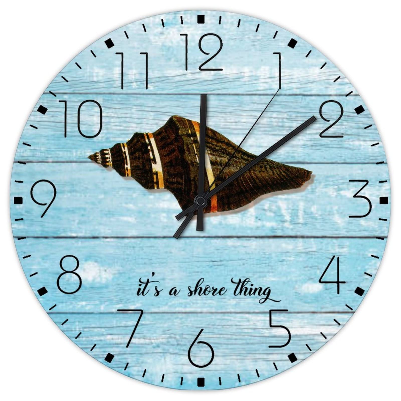 Horloge murale coquillages en bois au design marin épuré