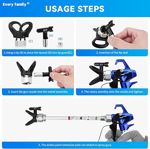 Miniatura 5 de 16 pistolas pulverizadoras de pintura sin aire de 3600 PSI con protector de punta, punta de pulverización sin aire, filtros, junta giratoria de