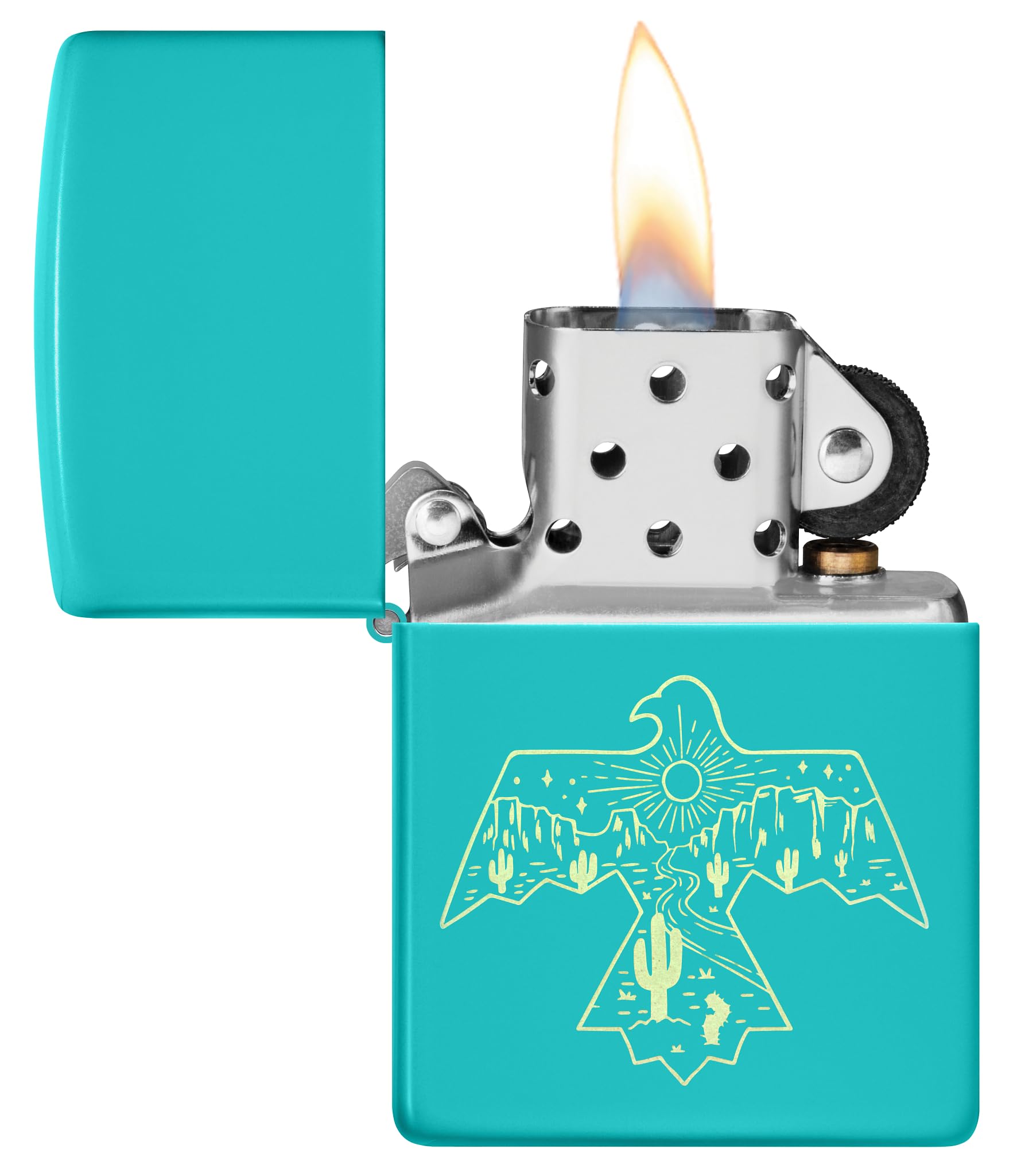 Zippo Western Thunderbird Zapalniczka Sztormowa, Grawerowanie Laserowe, Wielokrotnego Użytku, do Napełniania, Wiatroodporna Konstrukcja, Pudełko na Prezent, Wykonano w USA, Turkusowy (Flat Turquoise)