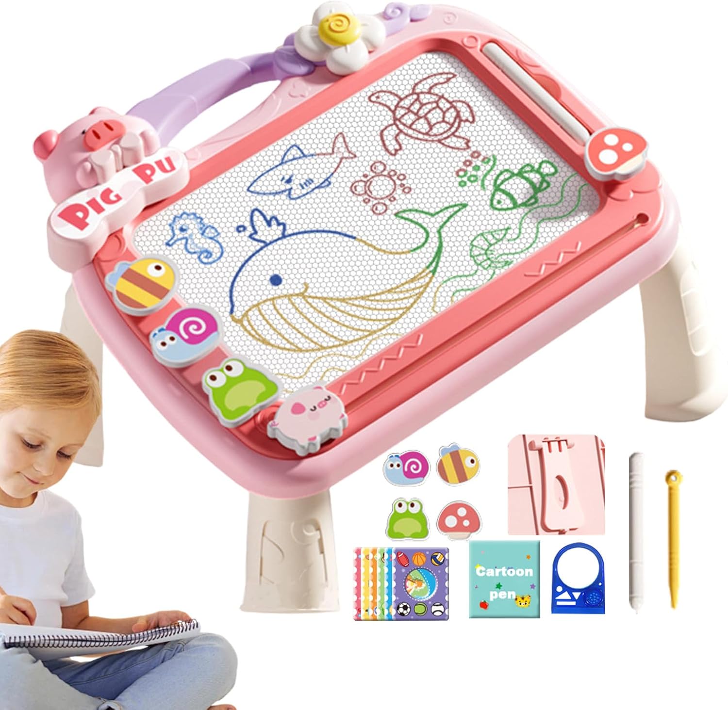 Magnetic Drawing Board for , Magnetic Doodle Board,Cartoon Drawing Pad with 2 Pens | , Learning Toys