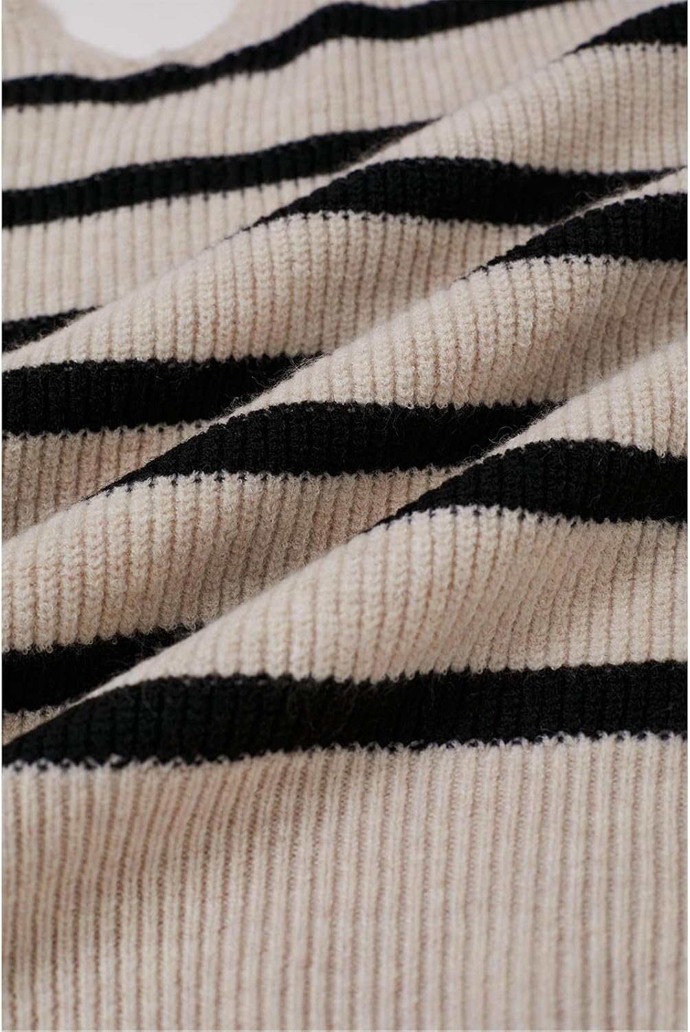 CHICWISH Women Striped Pattern Cutout Back Bow Tie Ribbed Knit Sweater V Neck Long Sleeve Casual Pullover Sweater Tops