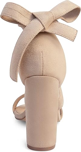 Vista 5 de Tacones de tiras para mujer Tacones gruesos Sandalias de tacón alto con cordones de moda Sandalias de tacón de bloque desnudo con cordones Sandalias