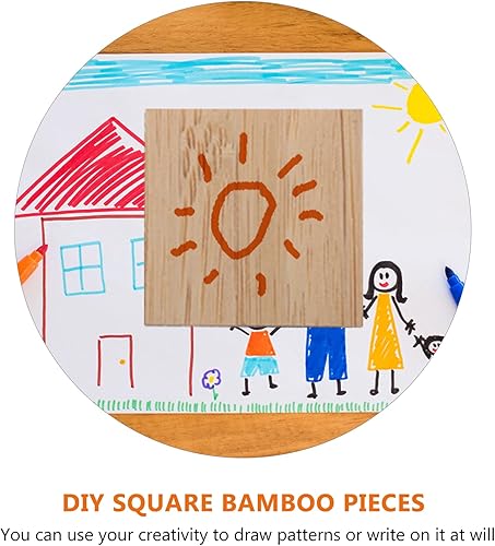 Miniatura 5 de EXCEART Hojas de madera para manualidades sin terminar, piezas de madera, rebanadas de madera de bambú en blanco, recortes cuadrados de madera para