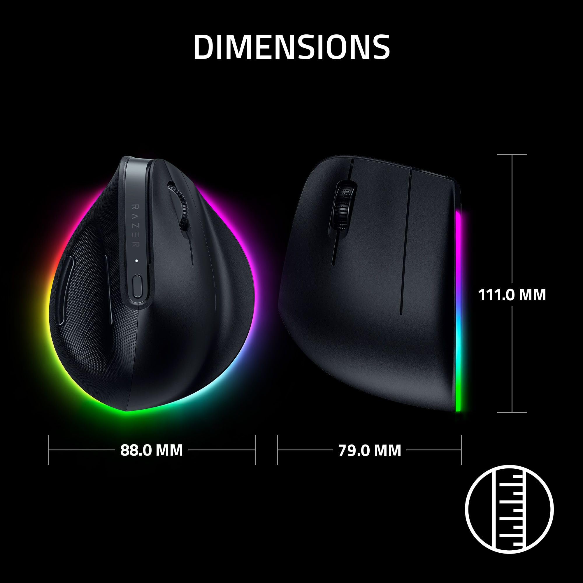 Razer Pro Click V2 Vertical - Mouse ergonomico verticale senza fili per utenti destrorsi - Assistenza IA Prompt - Sensore ottico 30K (durata della batteria fino a 6 mesi, Chroma RGB, 9 Pulsanti) Nero