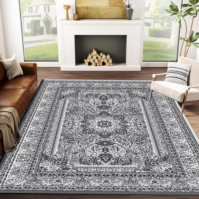 Cozy Haven Souk Rug Large Washable Non-Slip Carpet for living Room, Bedroom, Lounge, Dining, Kitchen, Fluffy Thick Soft Traditional Indoor Floor Rugs (Grey - 207, 200x290 cm)