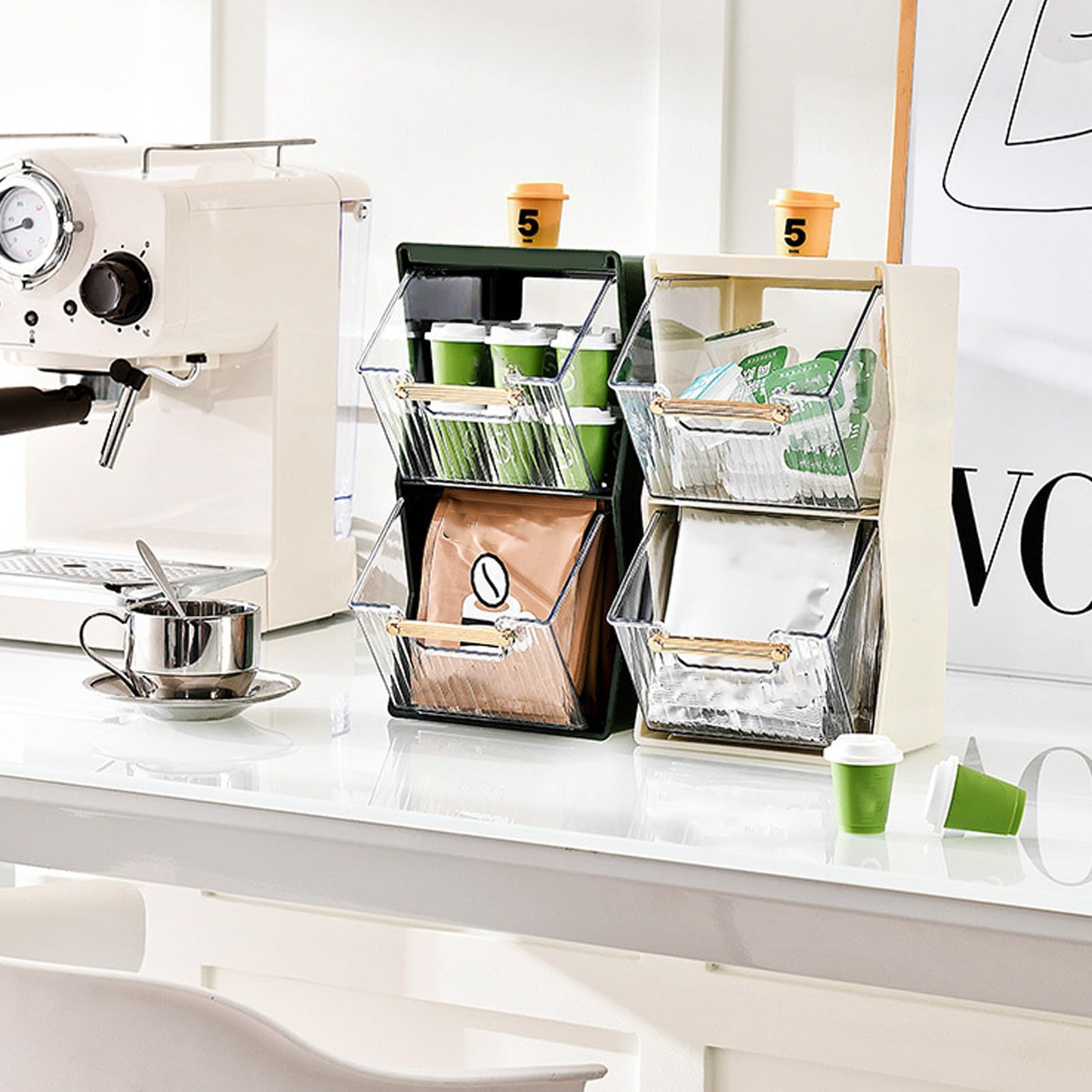 NiHome Theezakjesorganizer - 5 Verstelbare Compartimenten Voor Maximaal 40 Zakjes