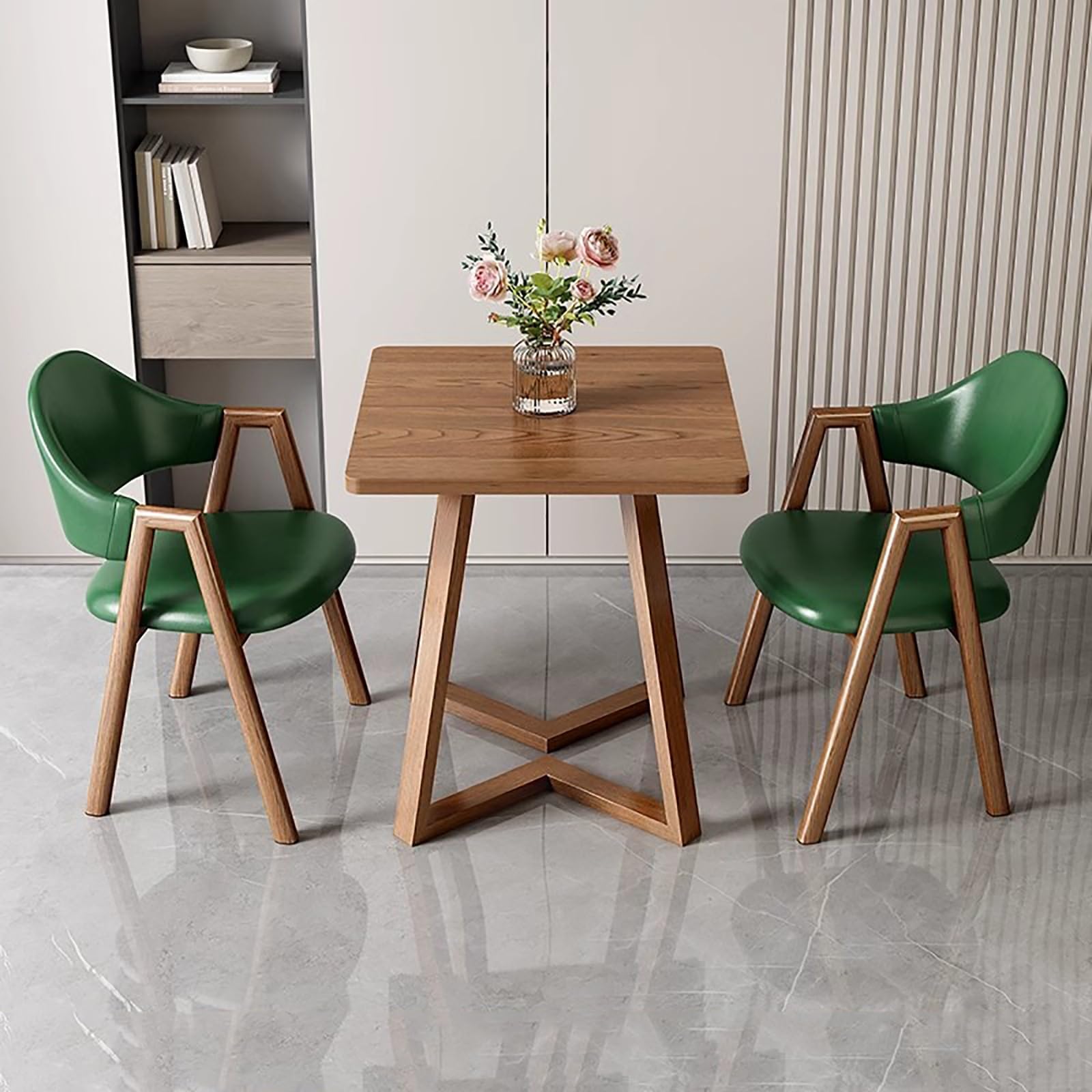 24" Square Dining Table Set with 1 Coffee Table & 2 Upholstered Faux Leather Chairs Modern Reception & Kitchen Furniture Stylish Armchairs in Multiple Colors (Dark Green)
