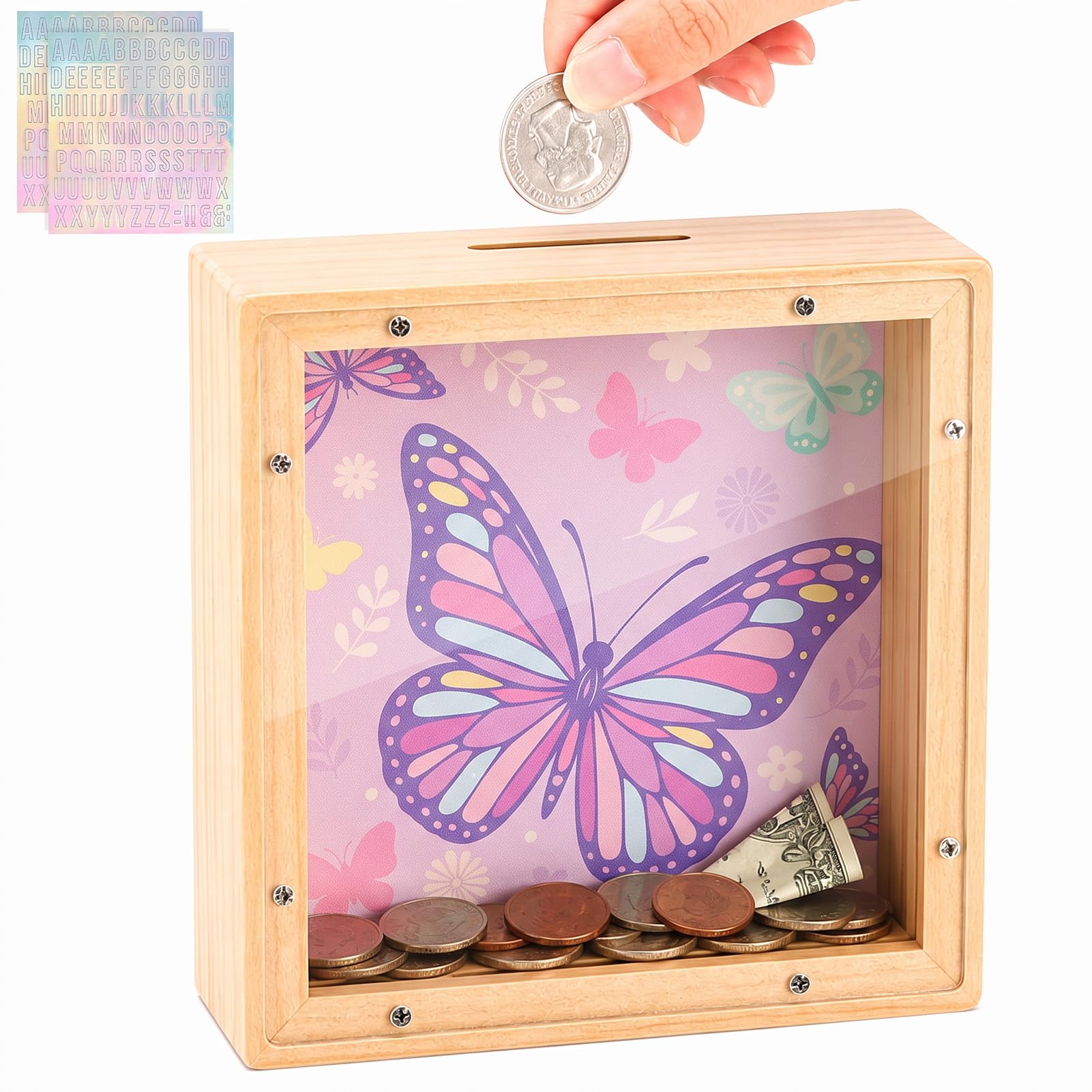 MHJY Wooden Piggy Bank for Kids Personalizable DIY Coin Bank for Girls Boys