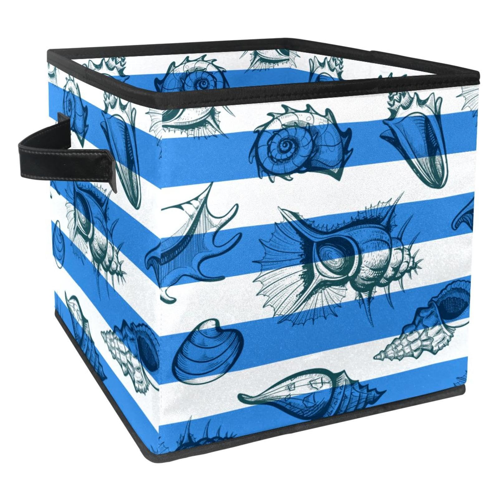 Boîte de rangement pour jouets et livres de chambre enfant motif rayures et coquillages