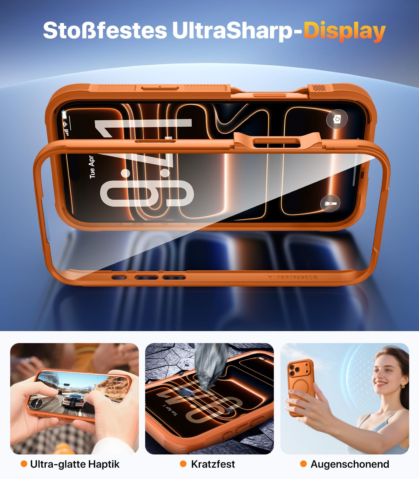 Diaclara für iPhone 17 Pro Hülle mit MagSafe, Militärschutz 360 Grad Vollschutz Schutzhülle mit integrierter Displayschutzfolie und Kameraschutz, Handyhülle Case für iPhone 17 Pro 6,3",Orange