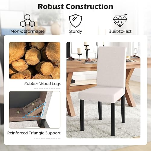 Miniatura 5 de COSTWAY Juego de 4 sillas de comedor, sillas laterales de cocina tapizadas de tela sin brazos con patas de madera de goma, asiento acolchado y