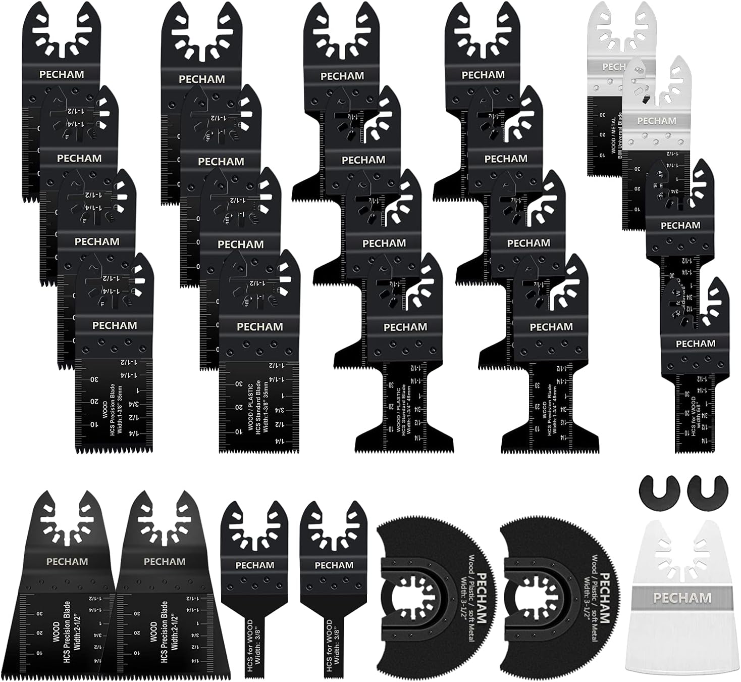 PECHAM 29PCS Universal Wood Metal Oscillating Multitool Quick Release Saw Blades Fit Porter Cable Black & Decker Rockwell Ridgid Ryobi Milwaukee DeWalt Chicago Craftsman - - 