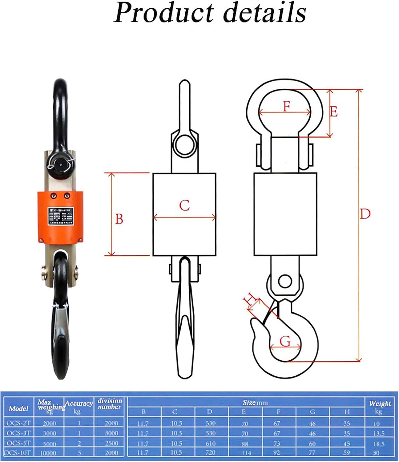 Wireless Electronic Digital Crane Scale,3T Industrial Hanging Hoist Scale,High Precision Portable Weighing Scale with LED Display for Heavy Duty Use.(