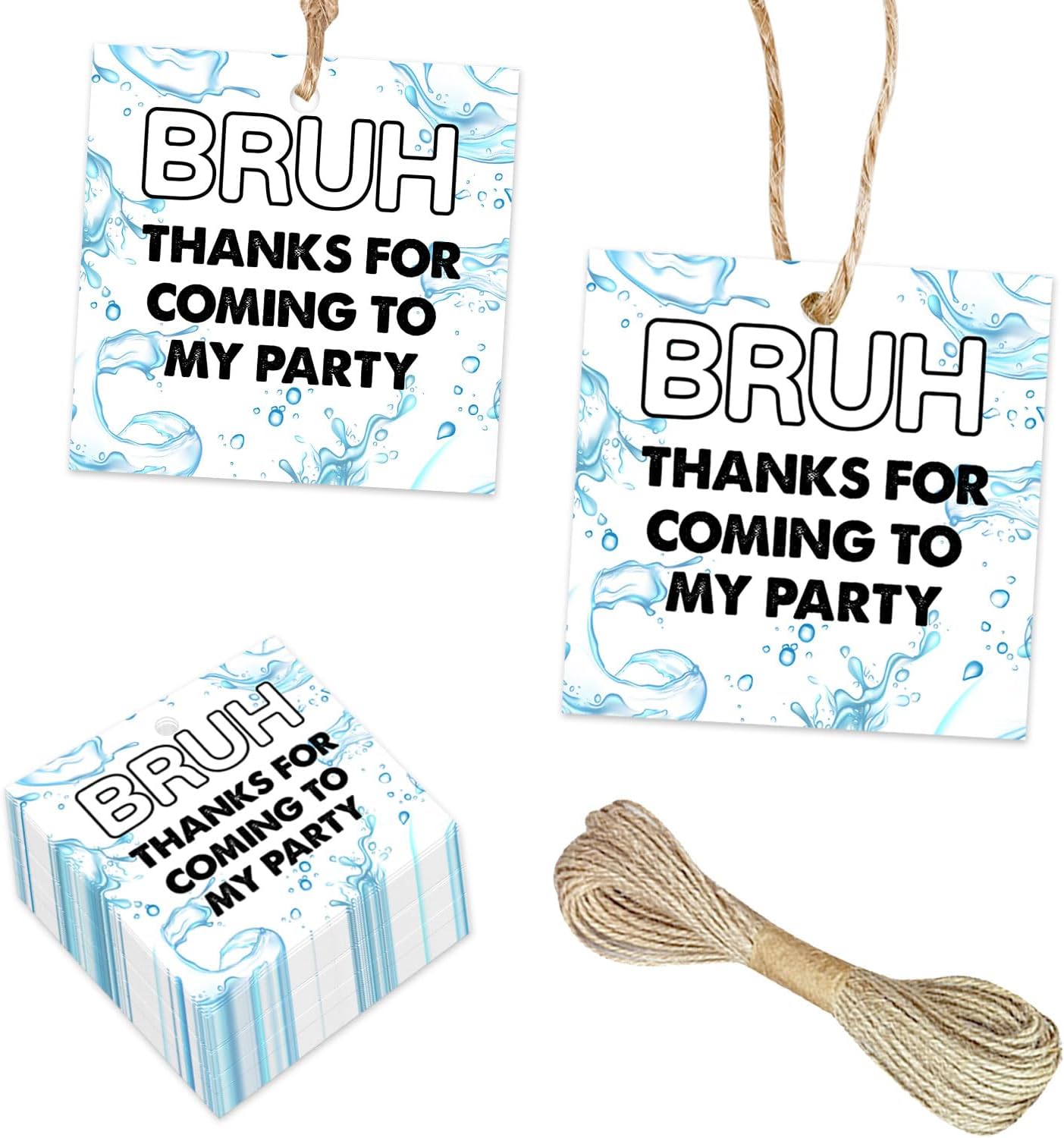 50Pcs Bruh Pool Thank You Tags Bruh Thanks for Coming to My Party Gift Tags Pool Hanging Tags Labels for Boys Girls Hawaiian Holiday Summer Birthday Party Favors Supplies