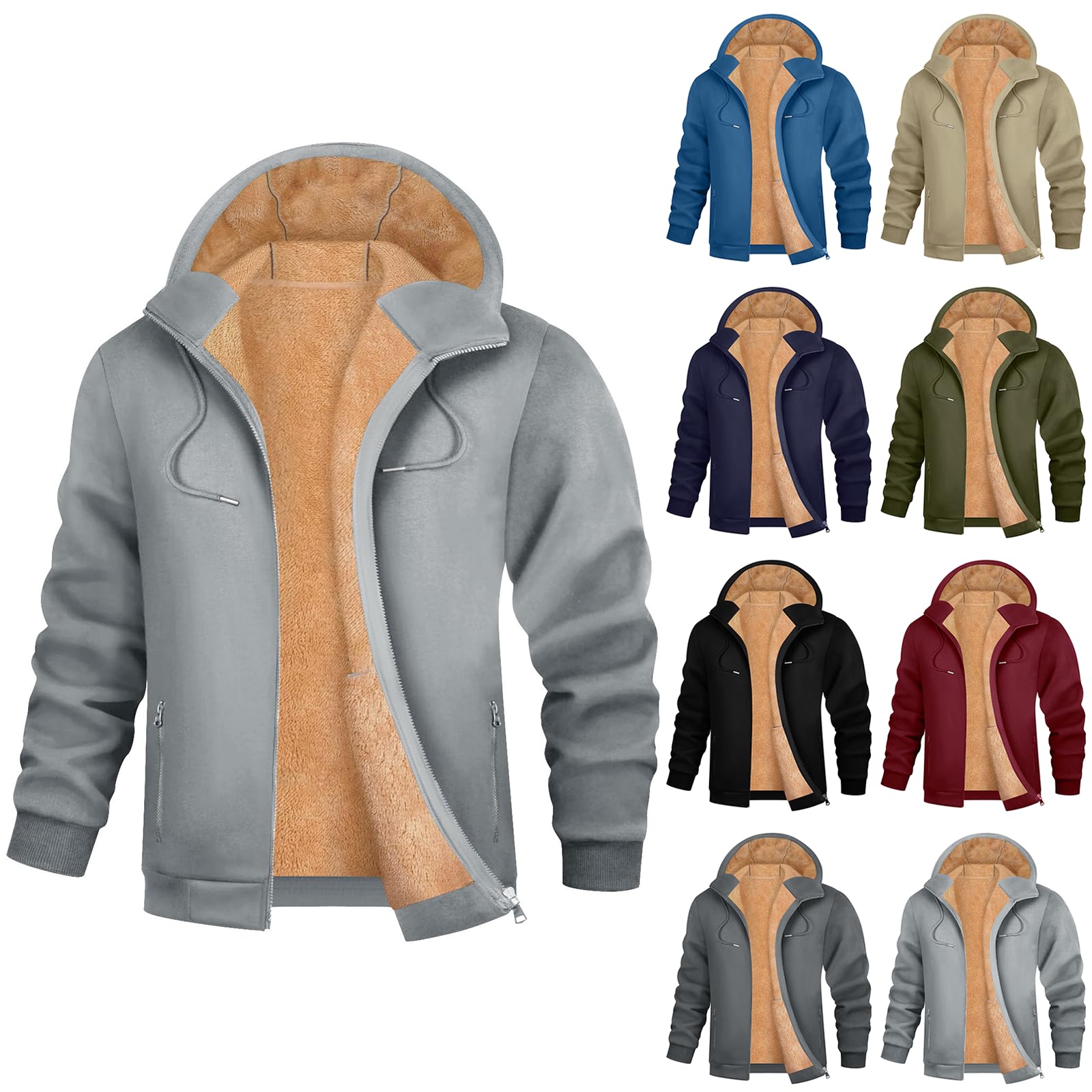 Herren Teddy Fleece Jacke mit Kapuze, Gefütterte Sweatjacke Reißverschluss
