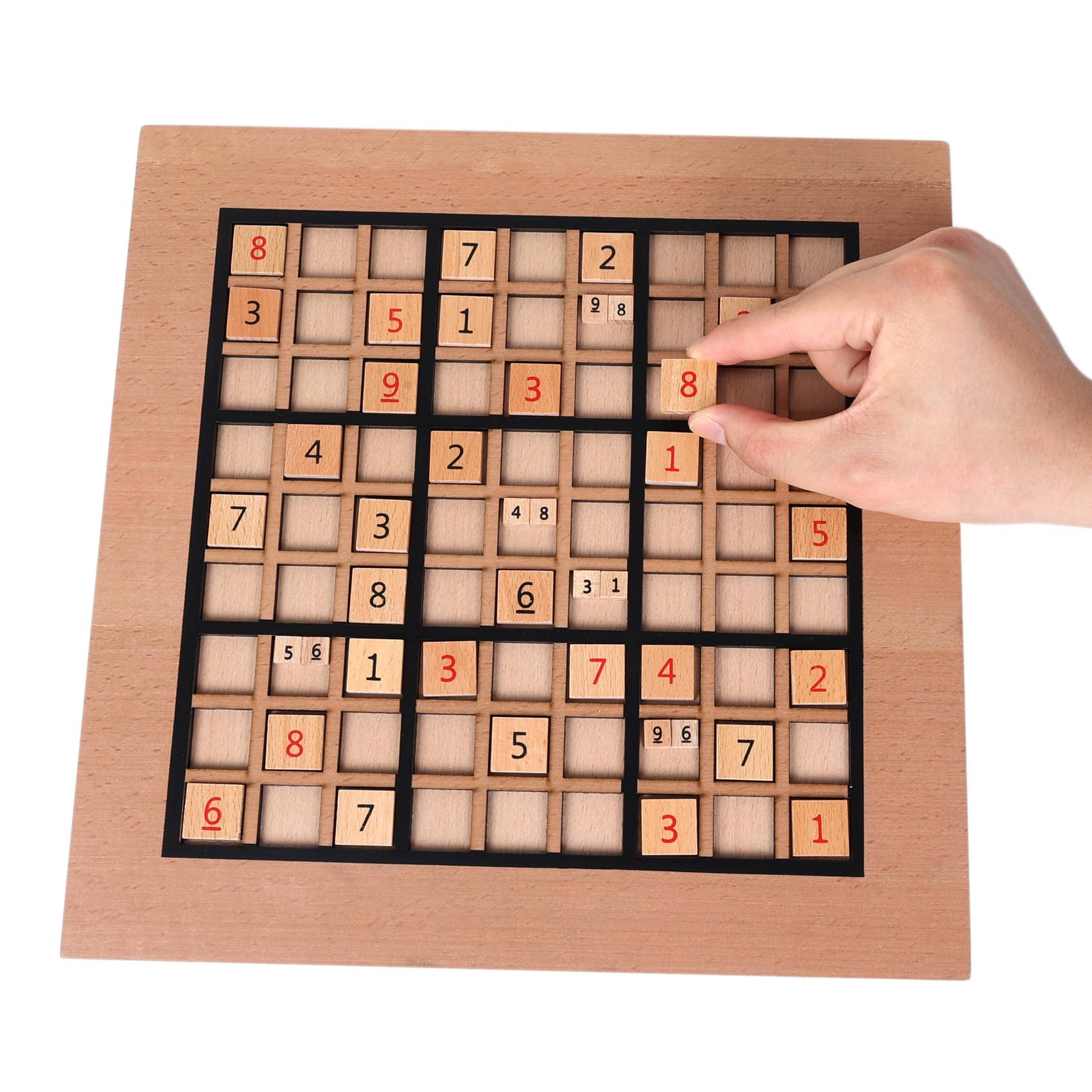 Juego de Sudoku de Madera con Tablero, 90 Fichas de Números Grandes y Piedras de Pensamiento, 2 Cajones de Almacenamiento – Juego de Lógica y Entrenamiento Cerebral para Todas Las Edades