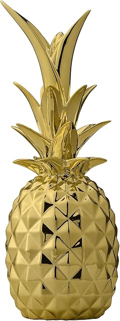 Bloomingville Ceramic Deco Pineapple Home Decor - decorative Fruits H 10'', Stoneware, gold