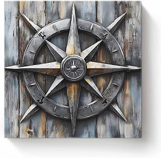 Zoileodpish Retro Compass Paint by Numbers Navigation Compass Wood Grain Painting on Canvas Kit for Adults Beginners with Wooden Frame Easy to Paint DIY for Home Wall Decor Gift, 16" Wx16 L
