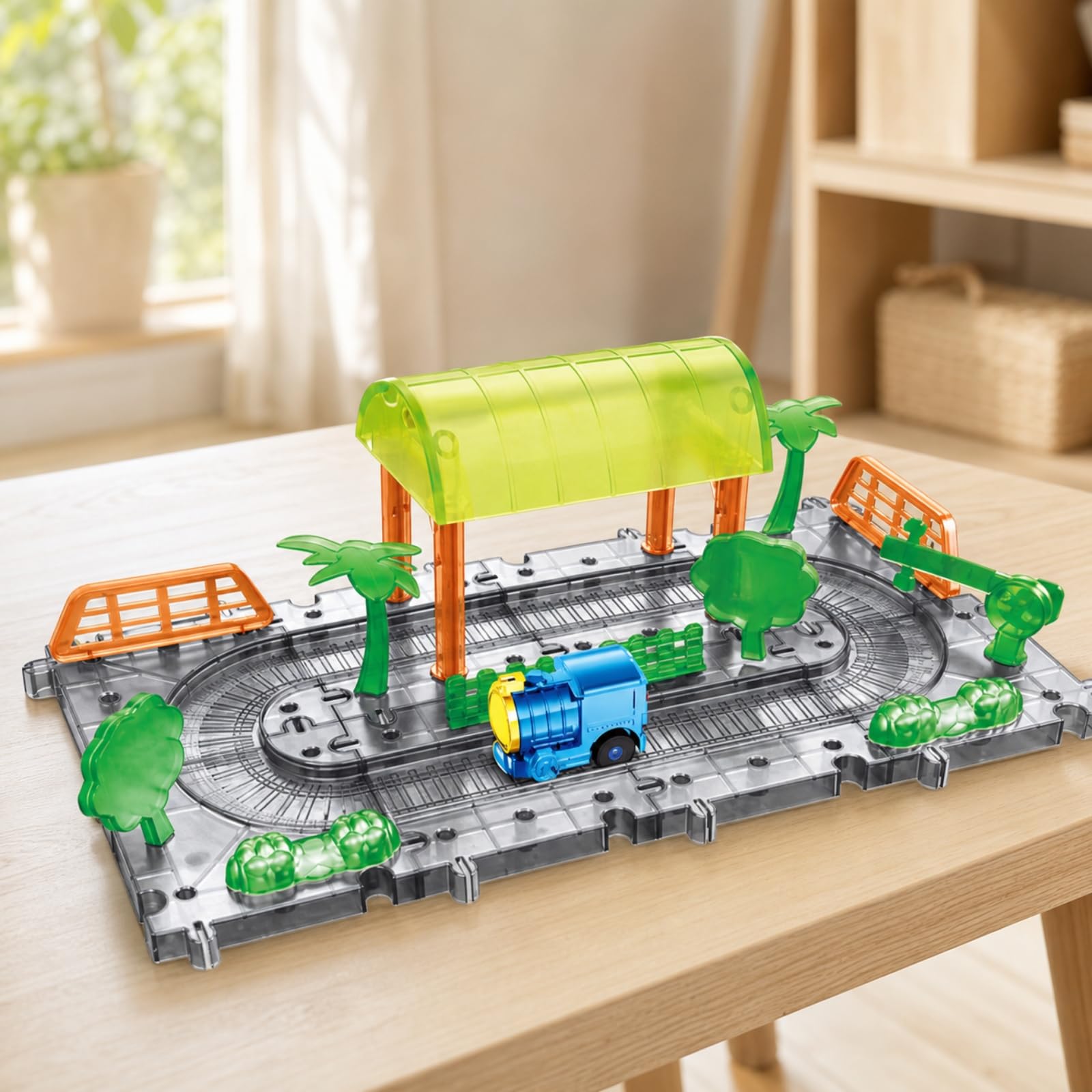 Set Ferroviario con Paesaggio e Binari Componibili Creativo Trenino Elettrico da Plastica Educativo Giochi Famigliare, Area Studio