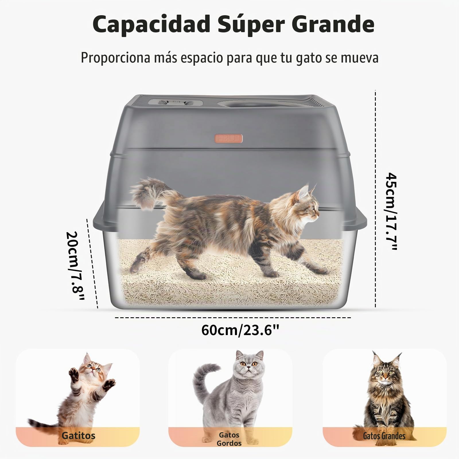 Caja de Arena para Gatos de Acero Inoxidable con Tapa, Bandeja de Arena de Metal extraíble de Alta Cara Cerrada con Bandeja de tamizado, Cuchara, Antiadherente, fácil Limpieza (Gris)