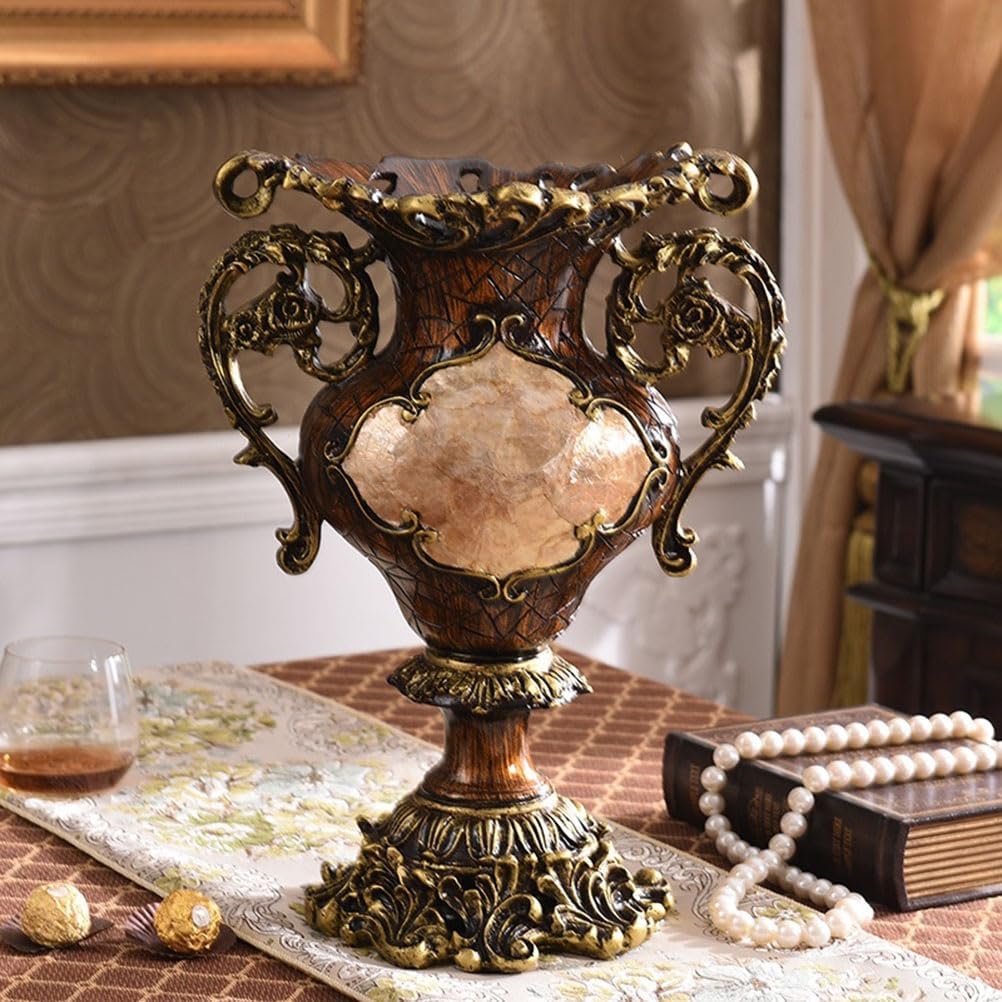 Elegant Large Flower Vases Table Centerpiece for Kitchen Dining Living Room Home Decor, European Retro Tall Big Retro Resin Flowers Chinese Vases for Bedroom Decorations, 15.3X 7.4in