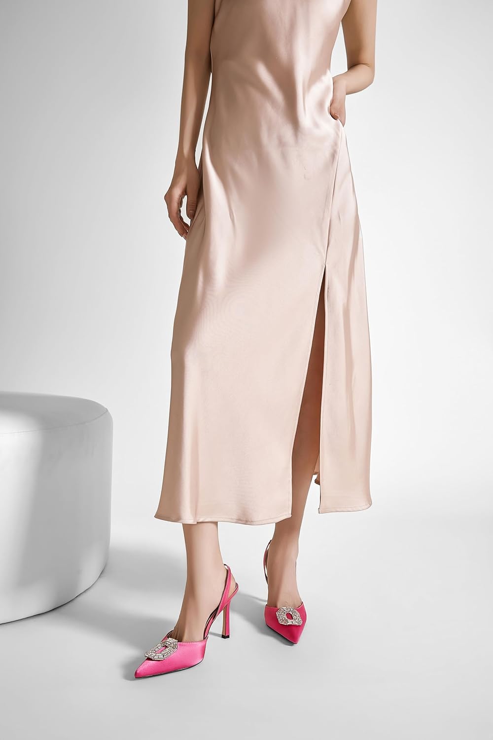 Vertundy Women's Rhinestone Slingback Pumps Pointed Toe Satin Crystal Stiletto High Heels Sandals Party Wedding Bride Pump Dress Shoes - Image 4