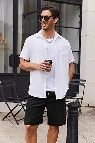 Miniatura 3 de COOFANDY Pantalones cortos cargo de sarga de algodón para hombre, con cordón elástico, cintura elástica, casual, con 5 bolsillos