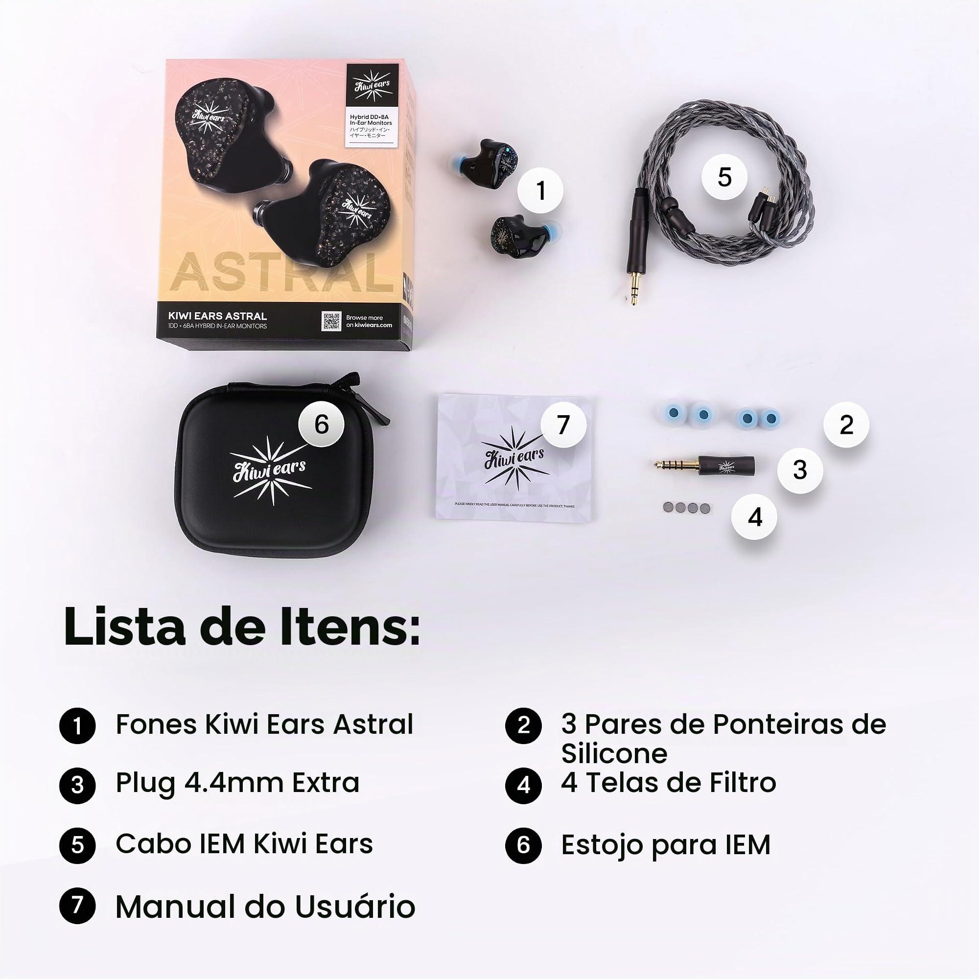Linsoul Kiwi Ears Astral 1DD+6BA Hybrid in Ear Monitor, Fones de