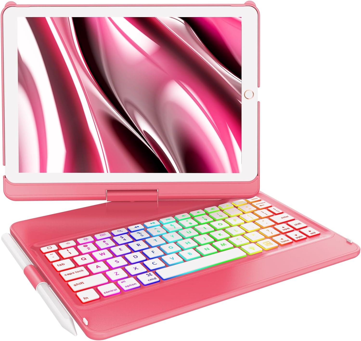 Keyboard Case for iPad 9th Generation,7 Color Backlight iPad Keyboard for 10.2-inch 9th /8th /7th /Air 3/Pro 10.5-inch,360° Rotatable Protective Cover with Apple Pencil Holder (Watermelon Red)