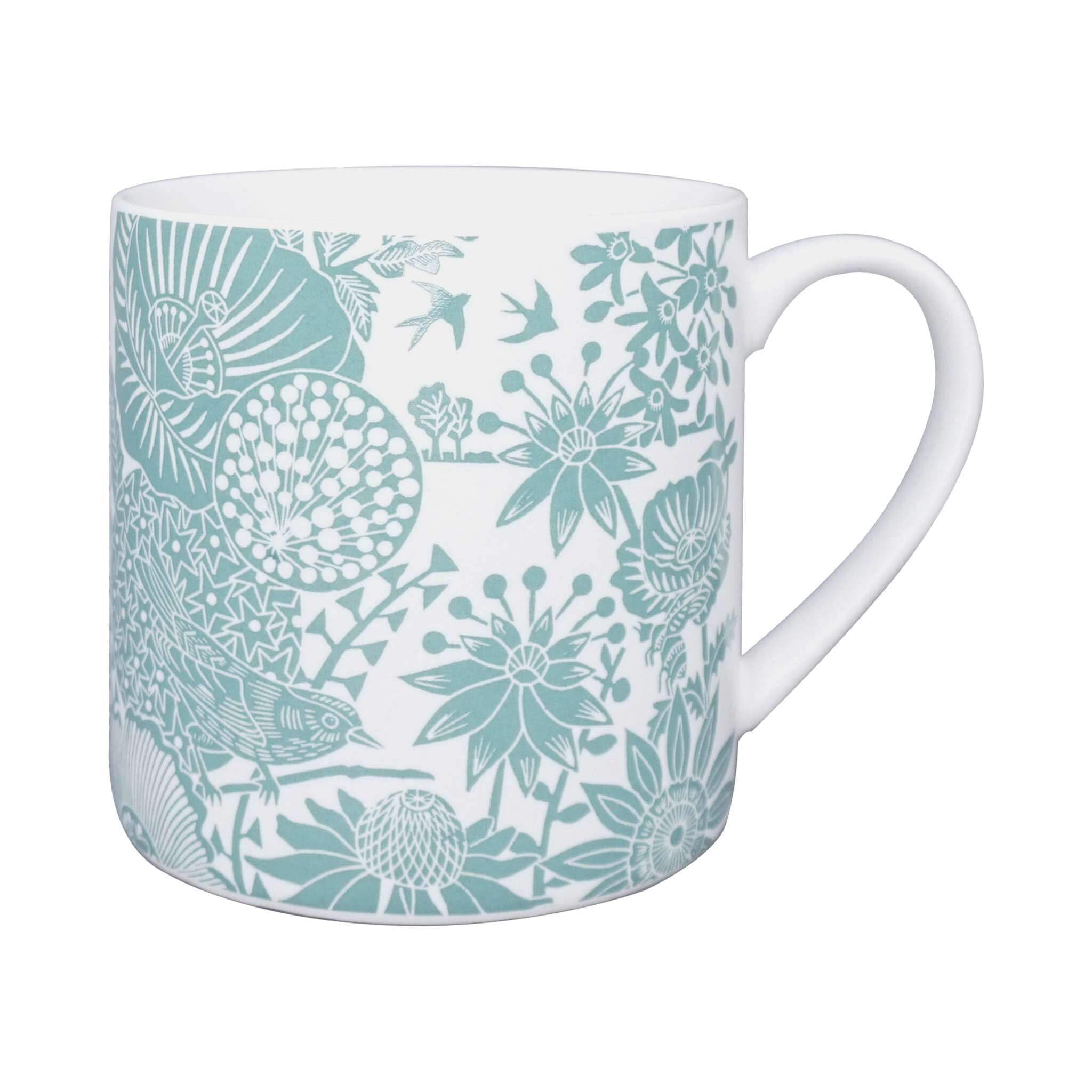 Half Moon Bay Garden in Bloom - by Kate Heiss - Powder Blue/White 10.5 Ounce (310ml) Ceramic Stoneware Hot/Cold Drinking Mug