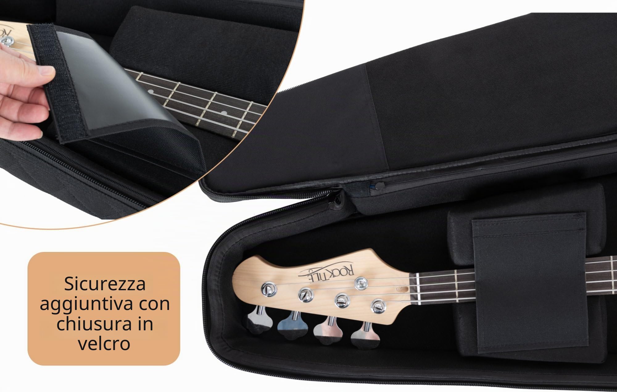 Shaman EBBT-2122BK Borsa per Basso Elettrico, gigbag imbottito spesso, manico regolabile con chiusura a strappo, tasche esterne imbottite, tasca tablet, imbracatura zaino retrattile.