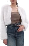 Amazhiyu Cropped Faux Fur Cardigan for Women Open Front Fleece Shaggy Winter Jacket