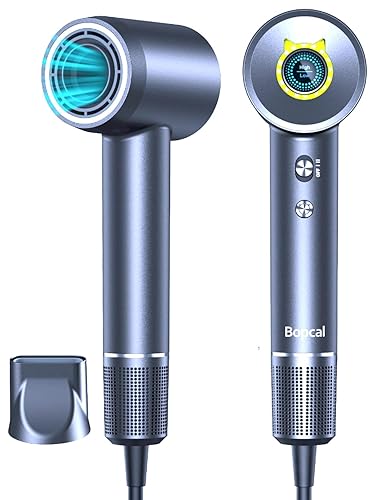 Miniatura 7 de Bopcal Secador de pelo iónico, motor sin escobillas de 160,000 RPM, control térmico inteligente, secado rápido de iones negativos, secadora ligera