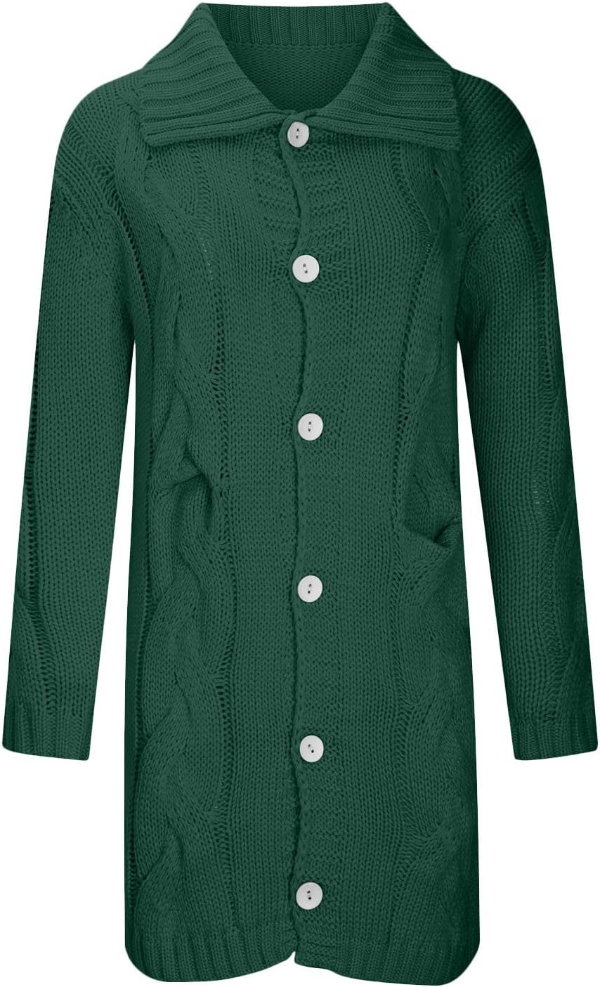 Women's Long Cardigan Sweaters Chunky Knitted Sweater Jacket Winter Coats Button Down Windbreaker Overcoats