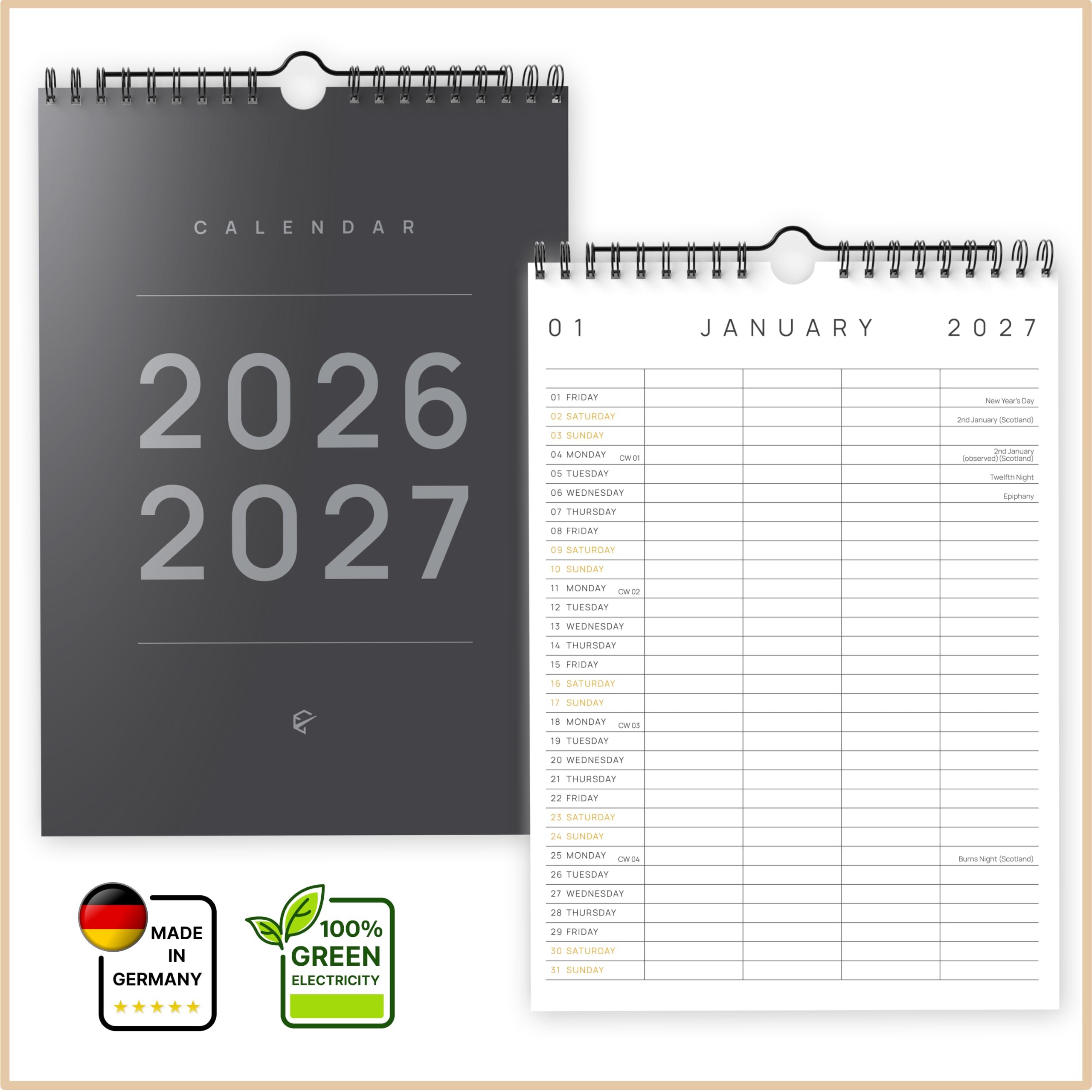 Family Calendar 2026 2027 4 columns - Couple Calendar 2026 2027 - Planner 2026 2027 4 columns - Wall Calendar 2026 2027 A4 Portrait - Family Planner 2026 2027