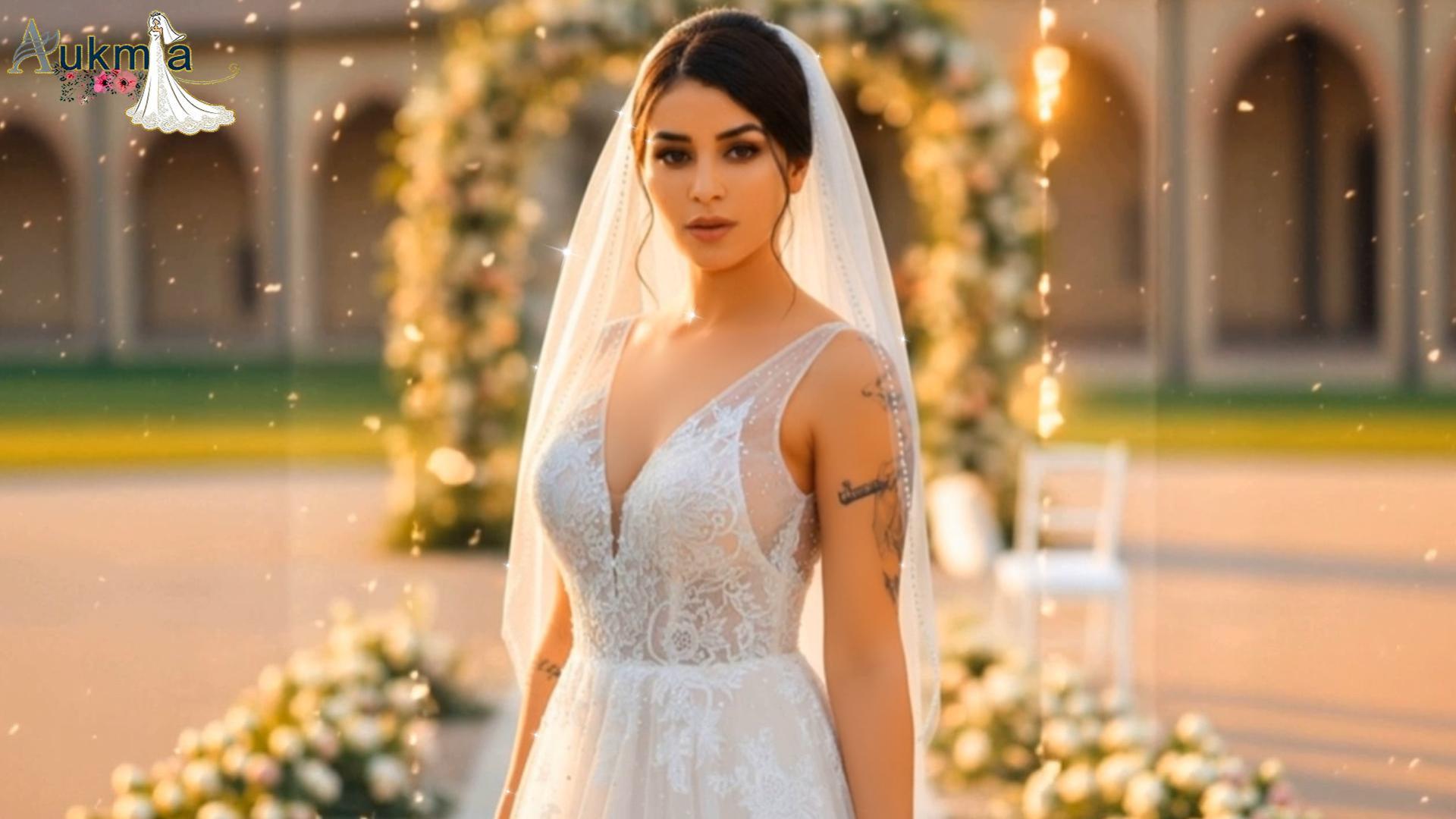 Elegant White Olena’s Bridal Veil with Beaded Details Pearl Bridal Veil, Pearl Embellished Two Tier Cathedral Veil  main image 2