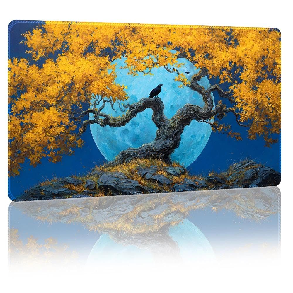 DUNQEO Fantasy Game Mat Compatible with MTG, TCG – 24”x14” Playmat with Stitched Edges for Trading Card Games, Board Games & Desk Use(Moonbloom,No Game Zones) — image 1