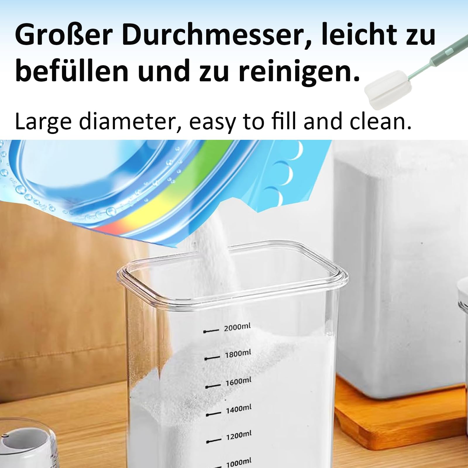 Contenitore per Detersivo, 2 pezzi 1800ml Dispenser Ermetico per Detersivi con Misurino, Scatola per Detersivi Multifunzionale,Scatola per Conservazione del Detersivo in Polvere, Per Polvere da Bucato
