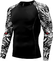 Men's American Flag Rash Guard Shirt UPF 50+ Long Sleeve Compression Jiu Jitsu Swim Top Sun Protection