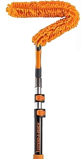 5-14 ft Flexible Fan Duster for High Ceiling Fan with Extension Pole (20+ Foot Reach) // Microfiber Ceiling Fan Blade Cleaner // Washable Fan Brush with Telescopic Pole // Best High Reach Dusting Kit