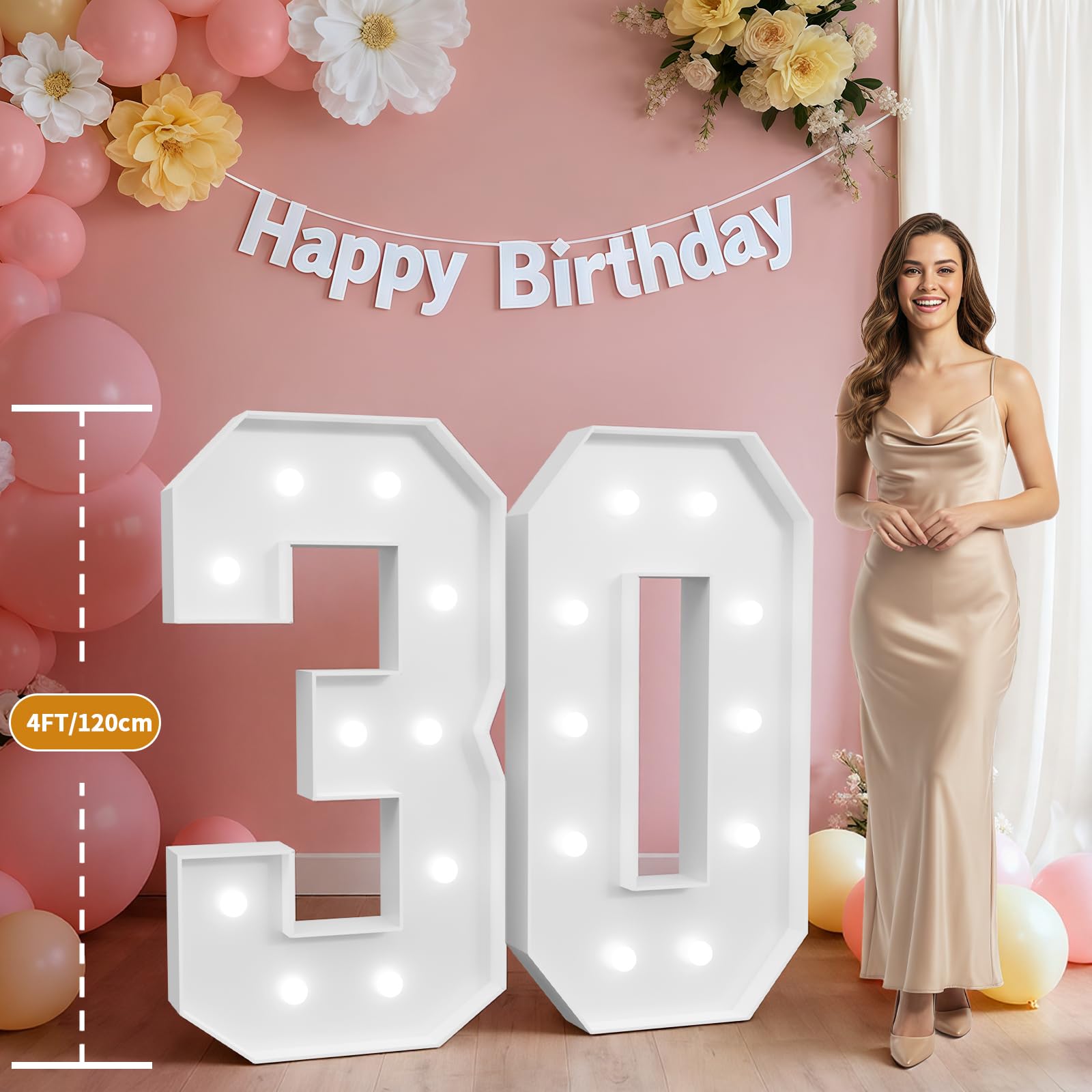 Imprsv Grands chiffres lumineux 30 pour chapiteau de 1,2 m décoration anniversaire