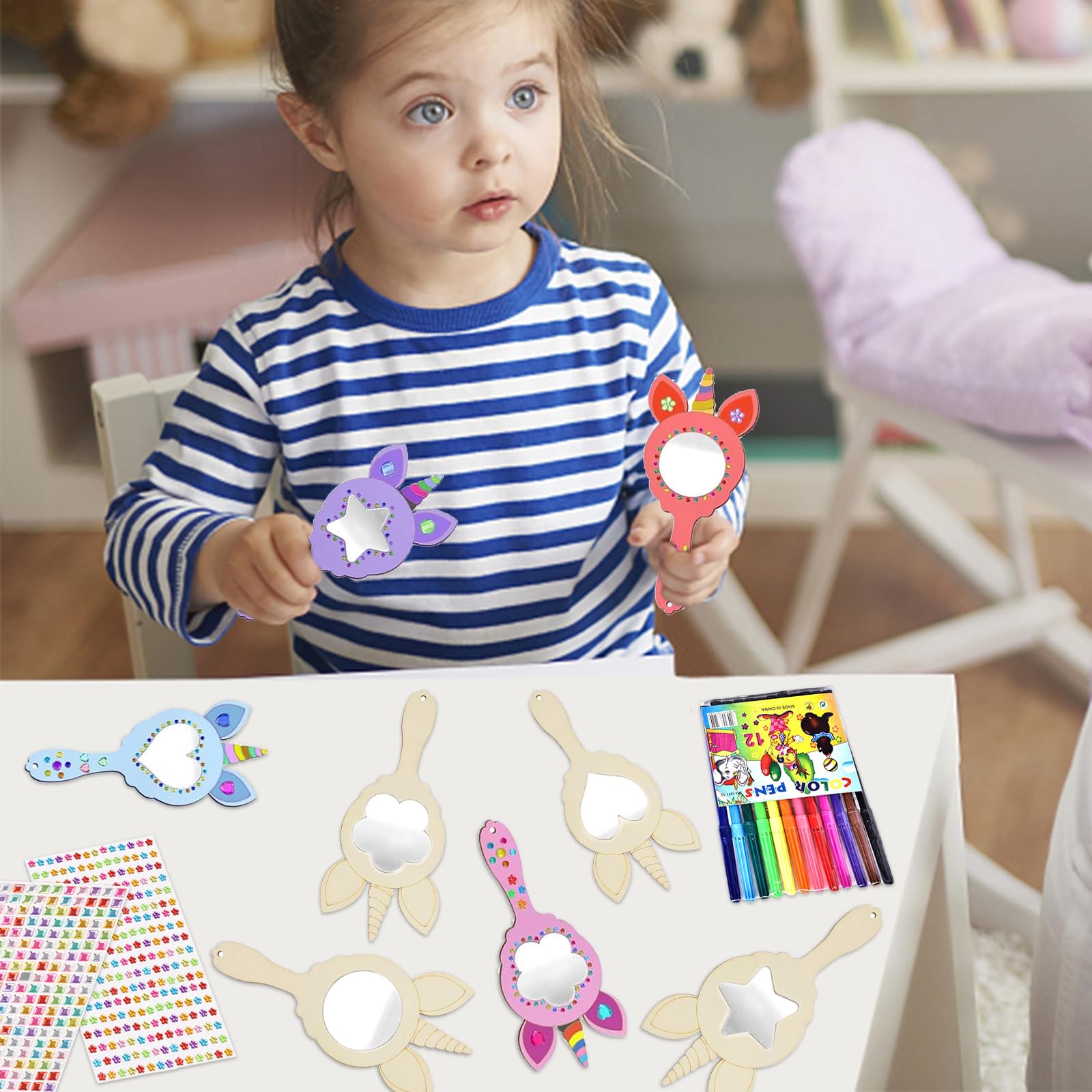 Unicorno Specchio in Legno Fai da Te 12 Pezzi Specchio da Principessa