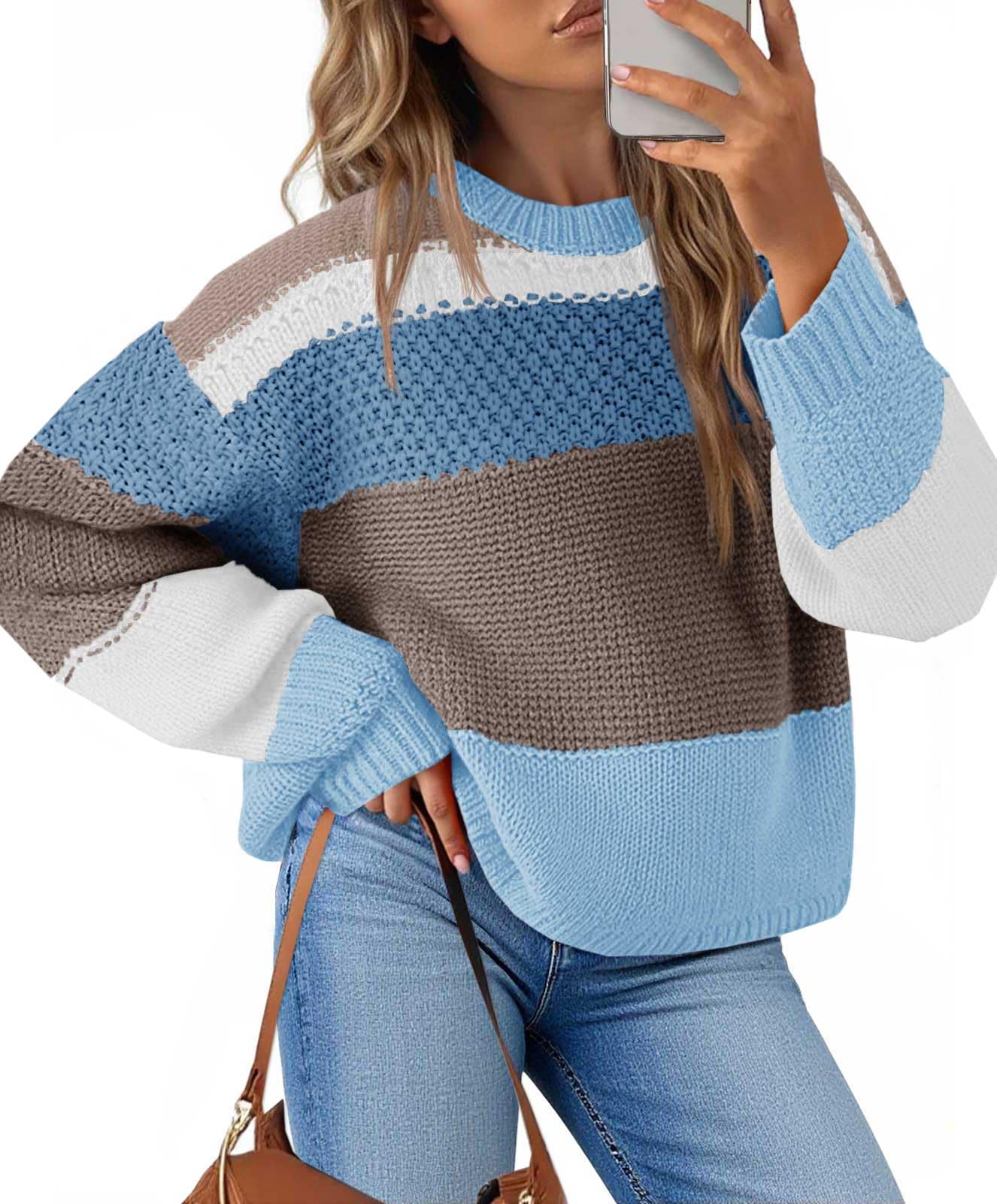 �️Saodimallsu Womens Color Block Cropped Sweaters 2025 Winter Trendy Casual Oversized Y2k Going Out Striped Pullover Top — fashion deal