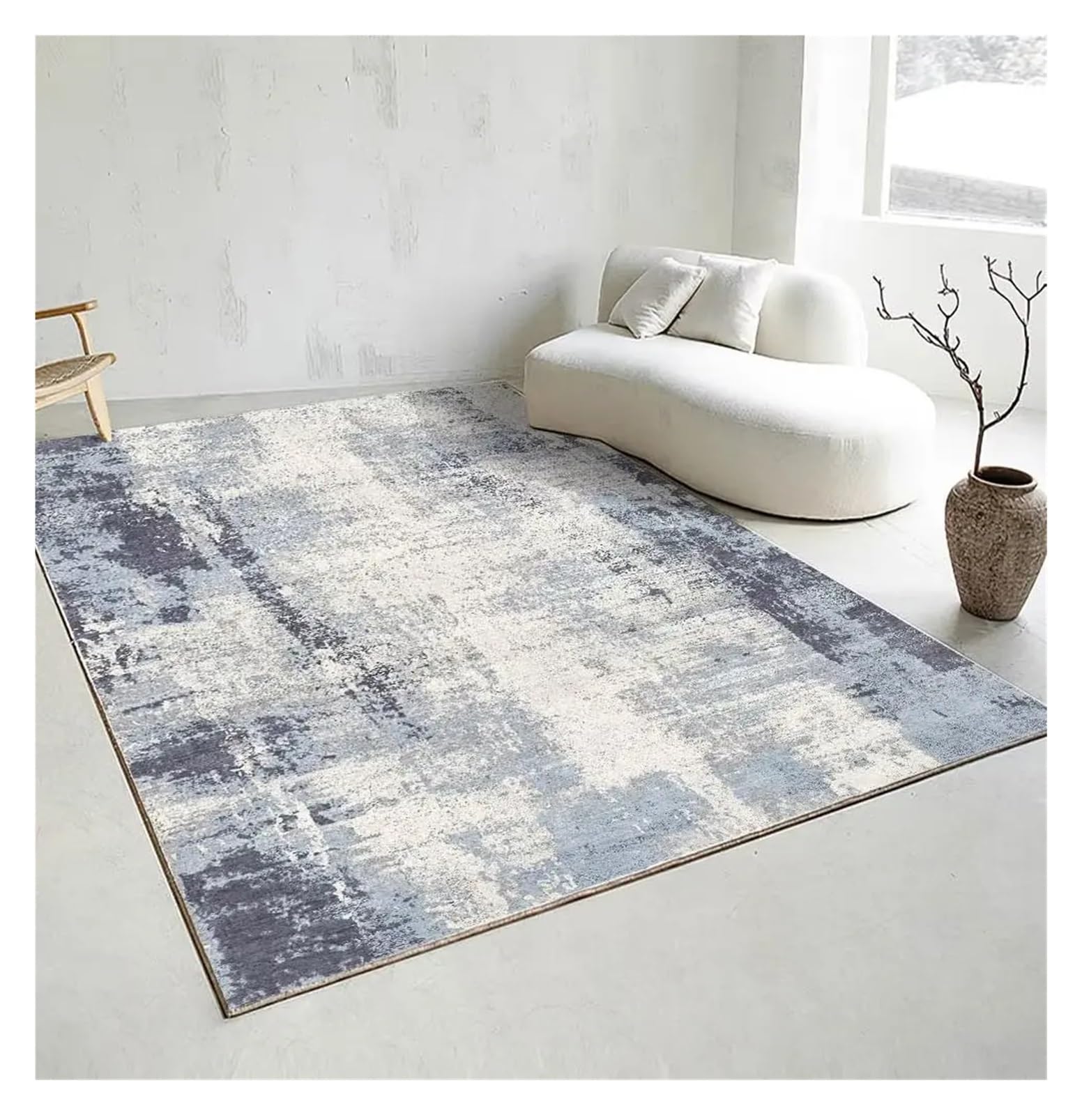 Tapis salon abstrait gris grand format 200x250cm style contemporain