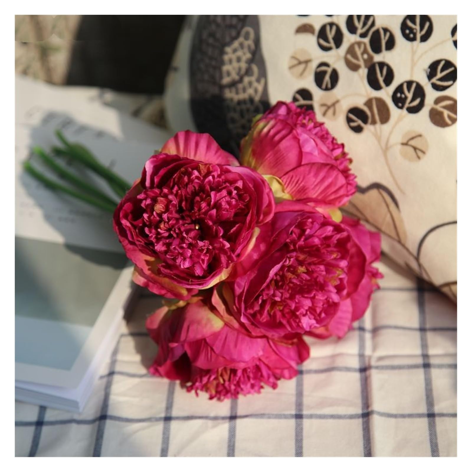 TENGWA 3 kunstmatige pioenrozen, 32 cm, zijden bloemen, blauw