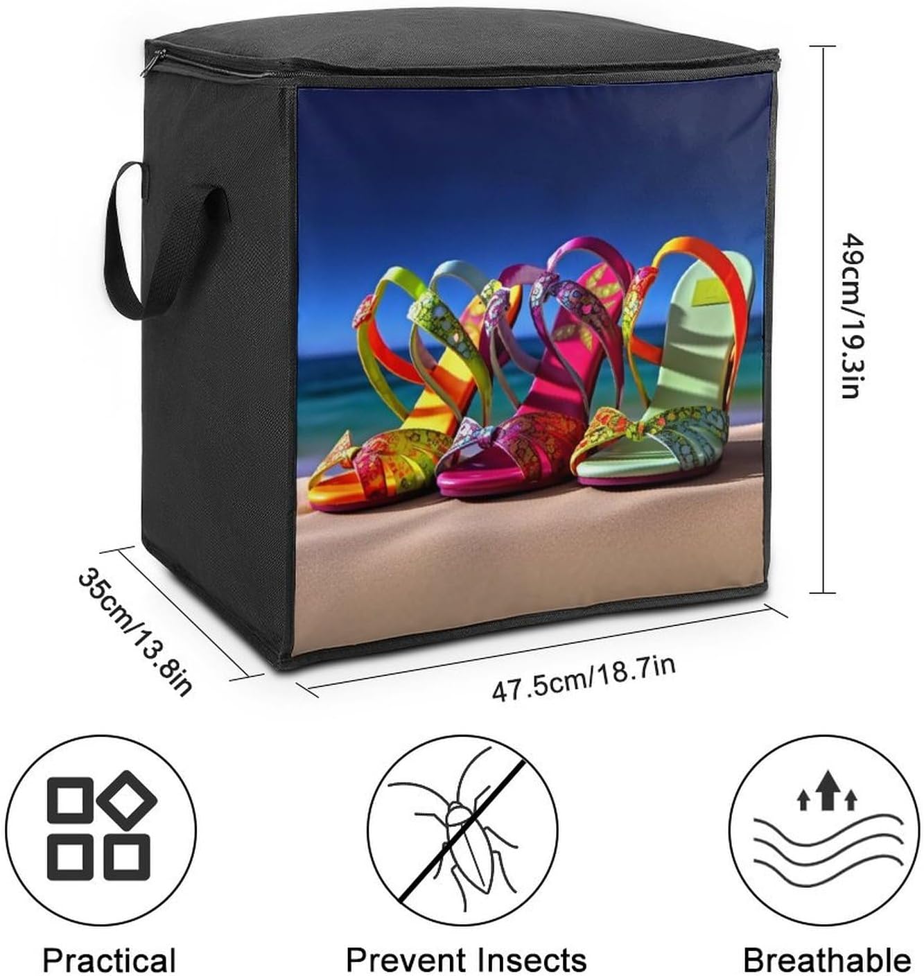 Quilt Storage Bag,Colorful Sandals Shoes Printed Large Foldable Storage Container Portable Travel Storage Bag for Blankets, Quilts, Clothes, Comforter, Bedding And Pillows