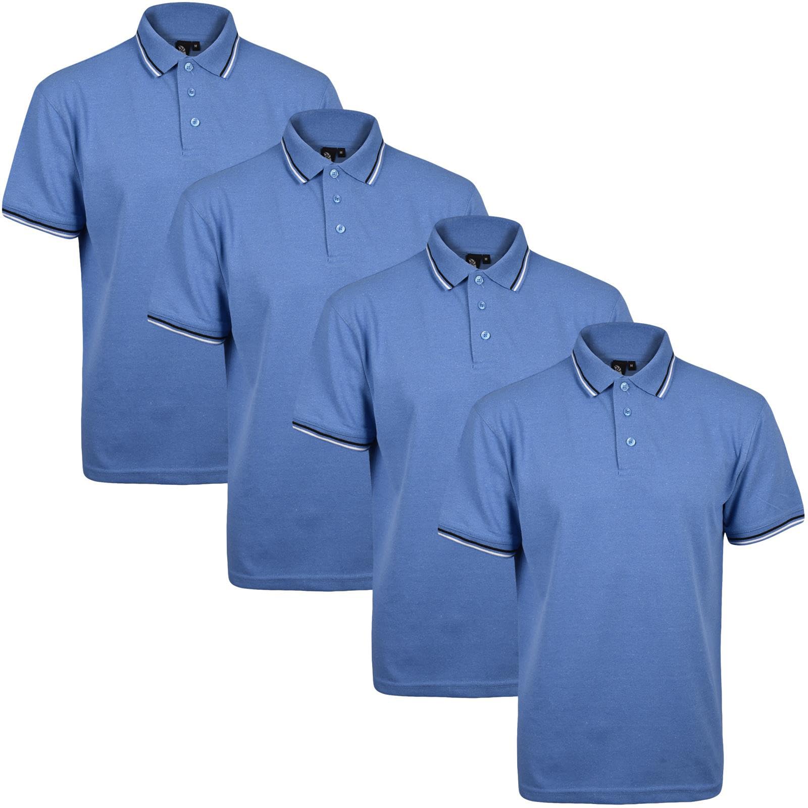 True Face Men's Blue Tip - 4 Pack Tshirts Polos Pique Tipping Pocket Collar Buttoned Regular Fit Top Small
